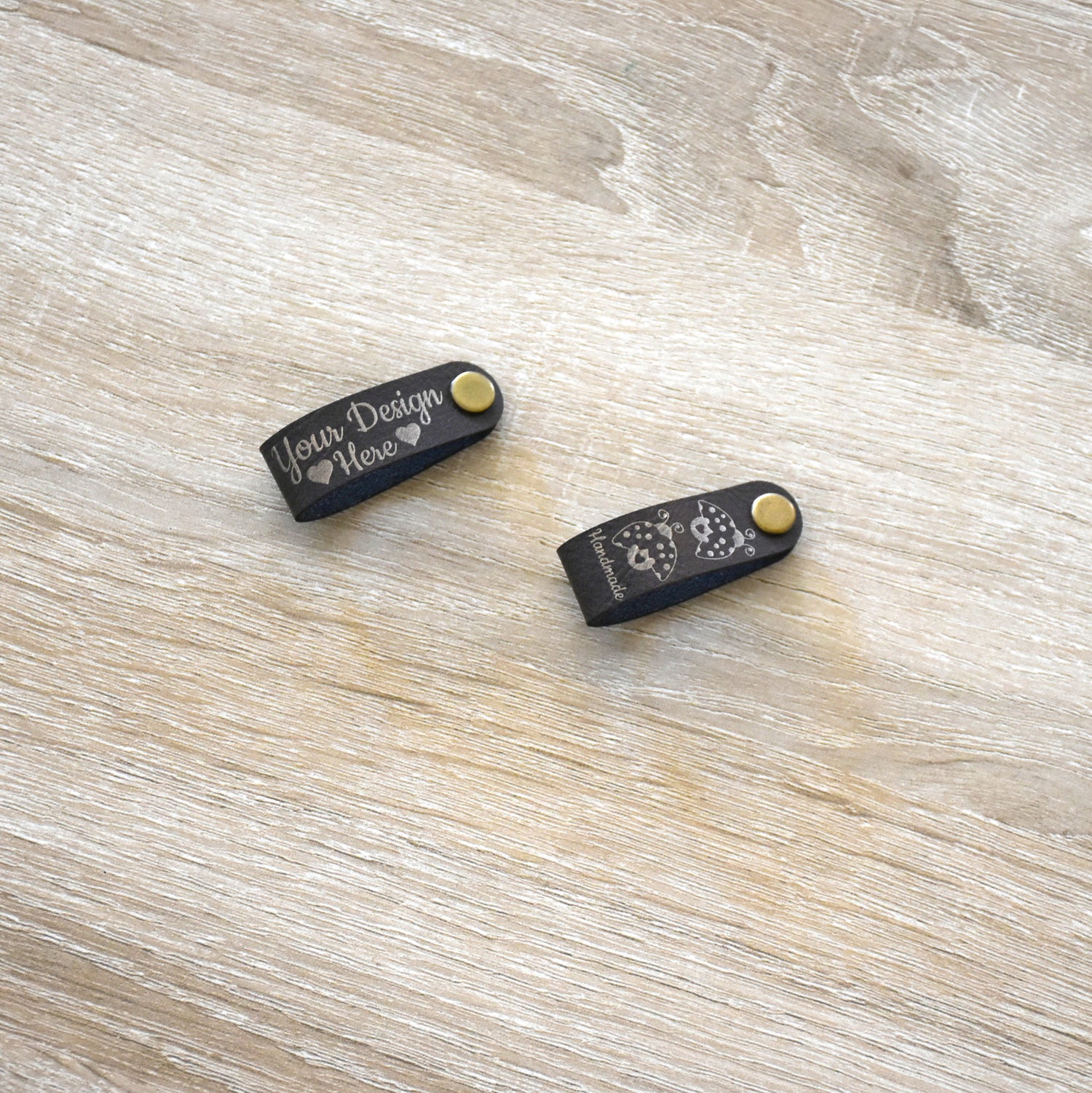 Custom Metallic Inlay Rivet Tags - Brown