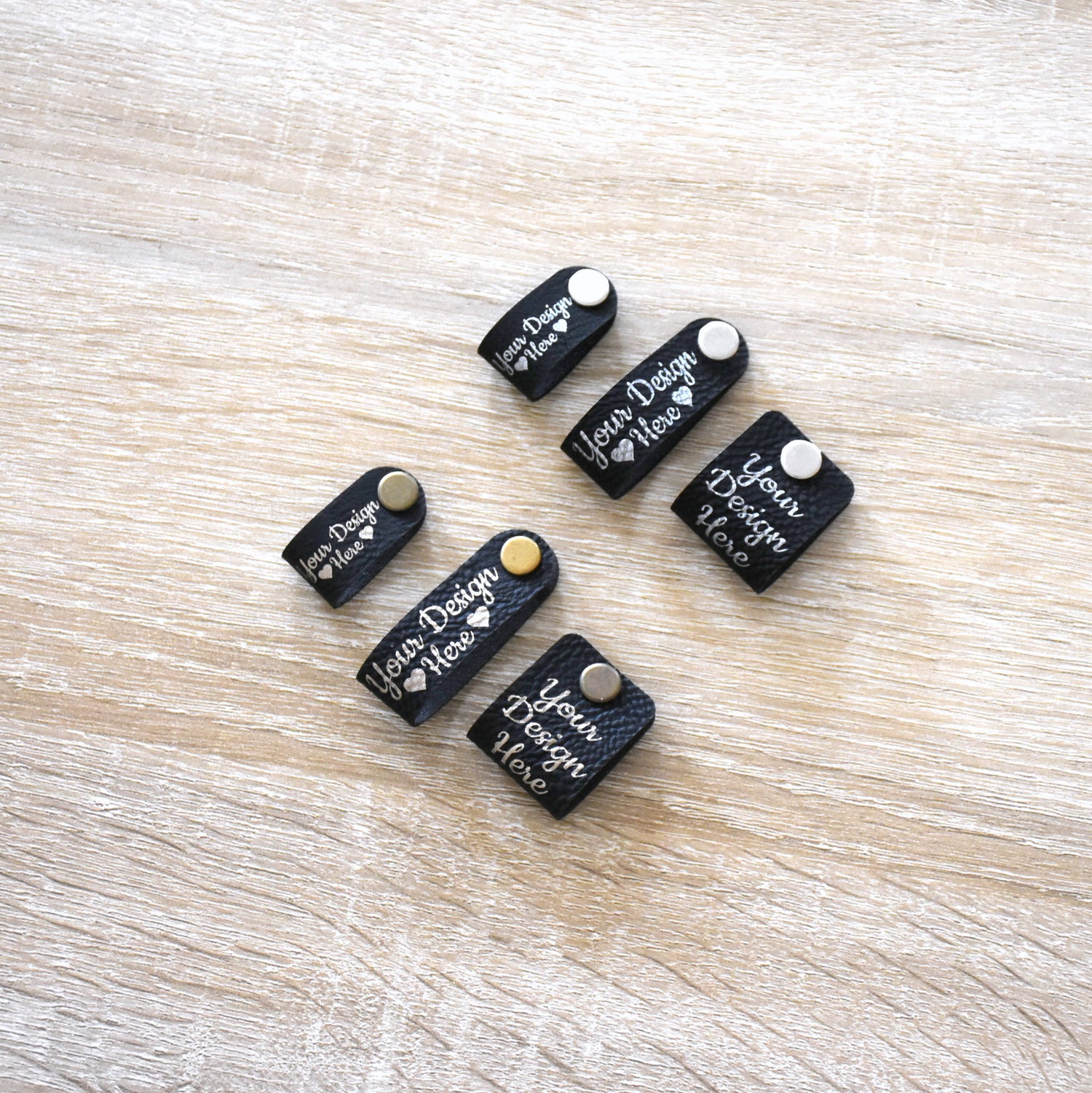 Custom Metallic Inlay Rivet Tags - Black