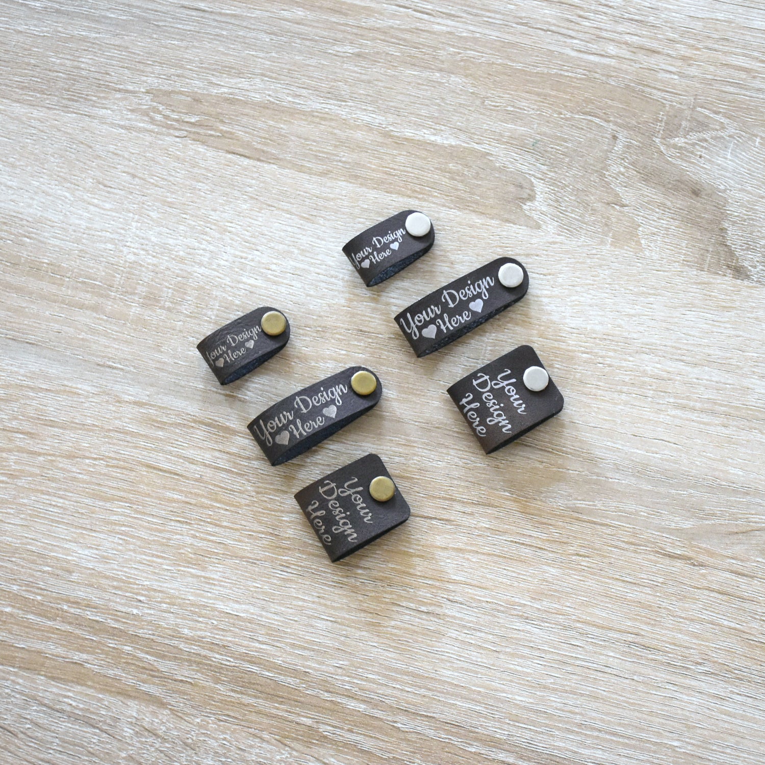 Custom Metallic Inlay Rivet Tags - Brown