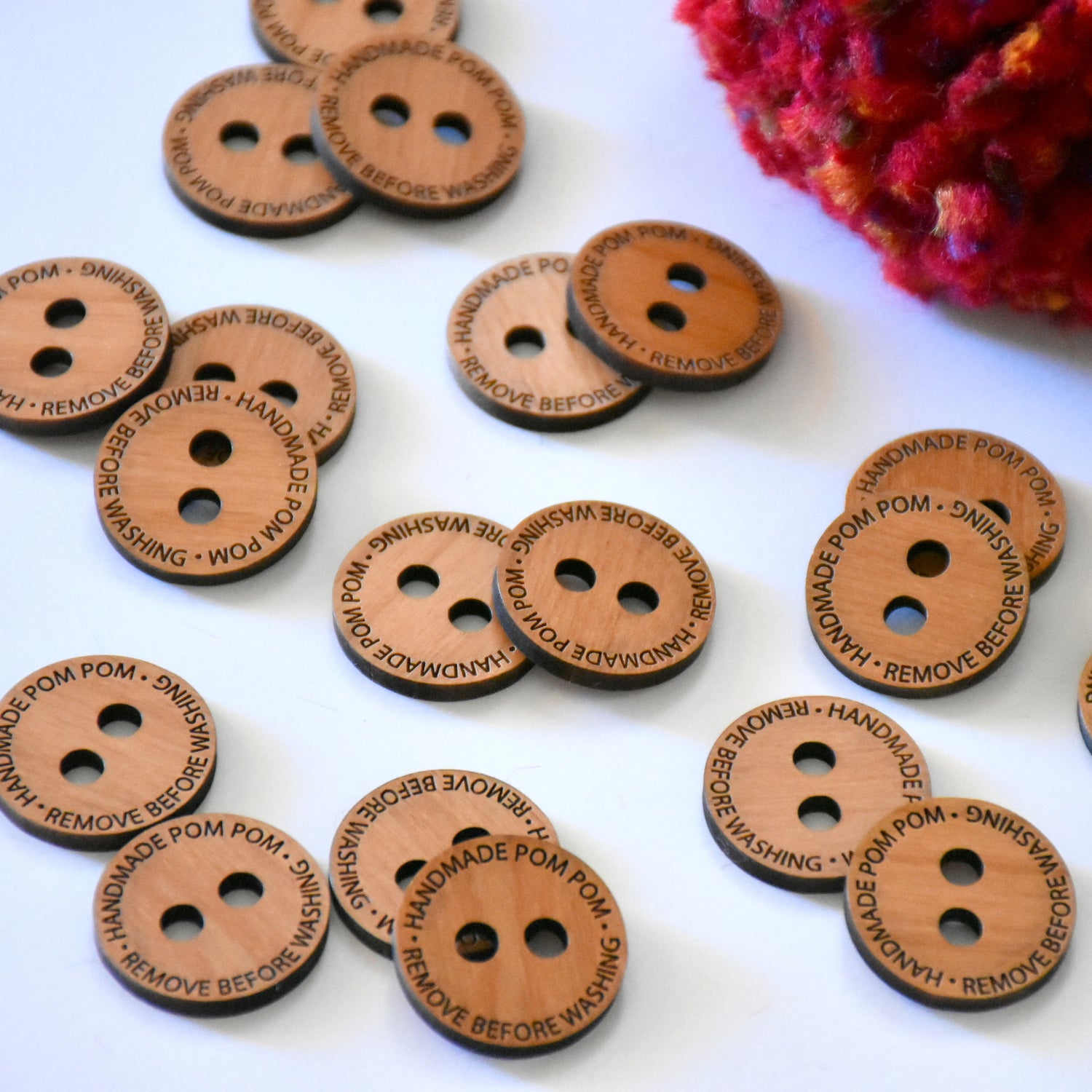 Handmade Pom Pom Wooden Buttons