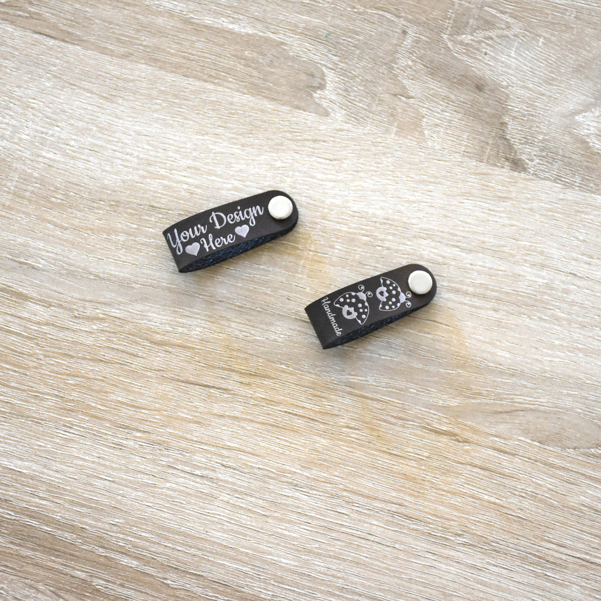 Custom Metallic Inlay Rivet Tags - Brown