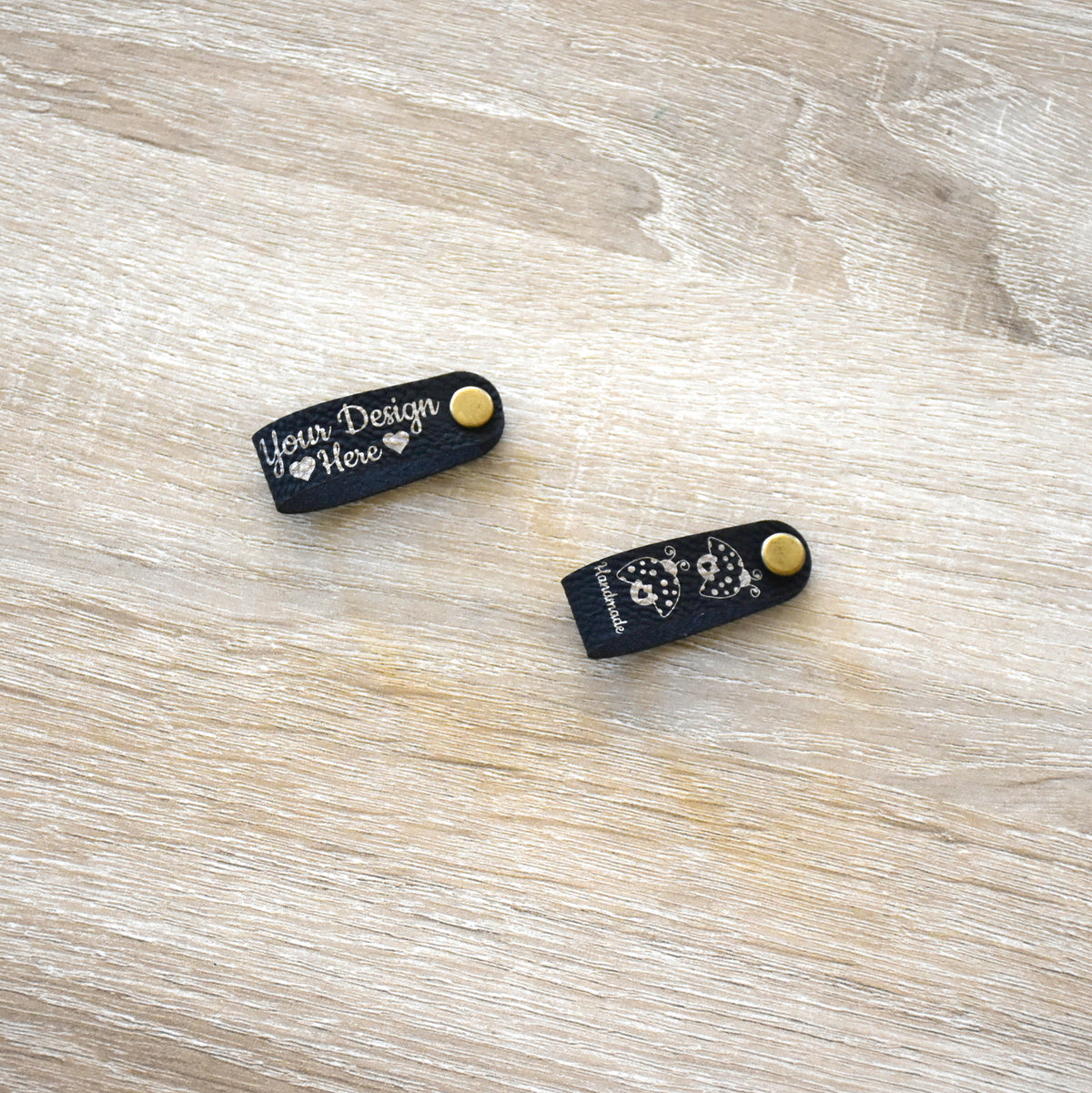 Custom Metallic Inlay Rivet Tags - Black