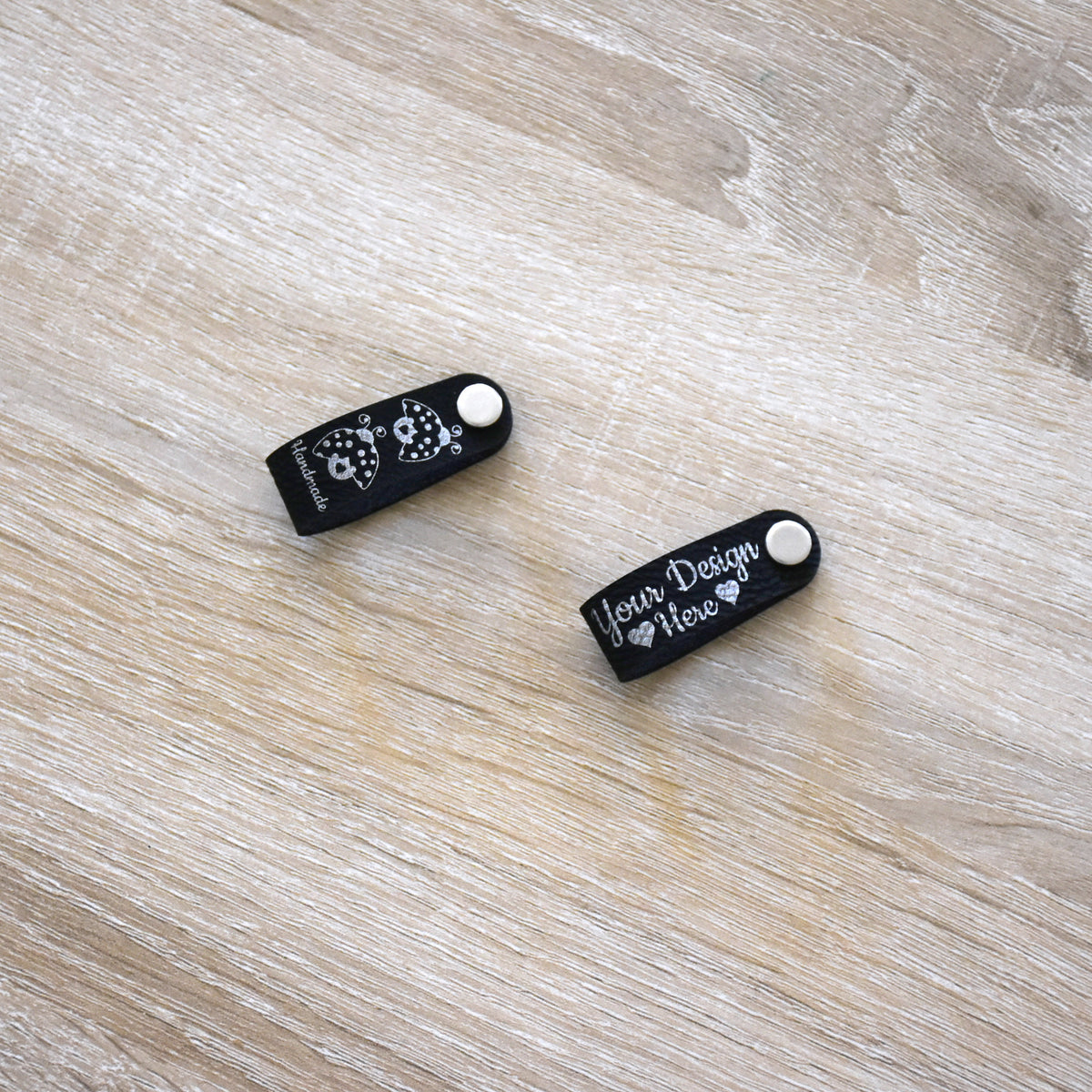 Custom Metallic Inlay Rivet Tags - Black