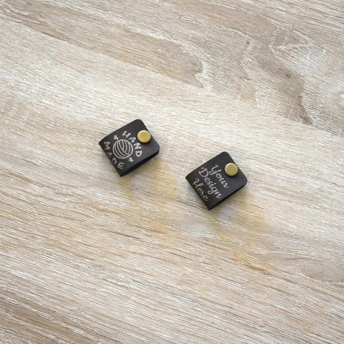 Custom Metallic Inlay Rivet Tags - Brown