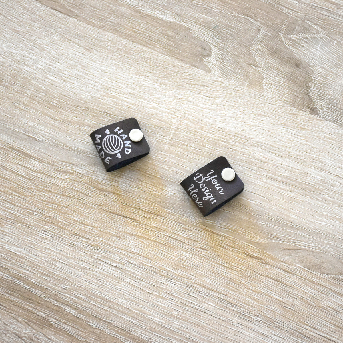 Custom Metallic Inlay Rivet Tags - Brown