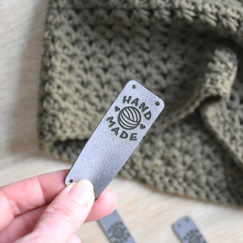 PRE - MADE Ultrasuede Sew-On Tags - Pewter