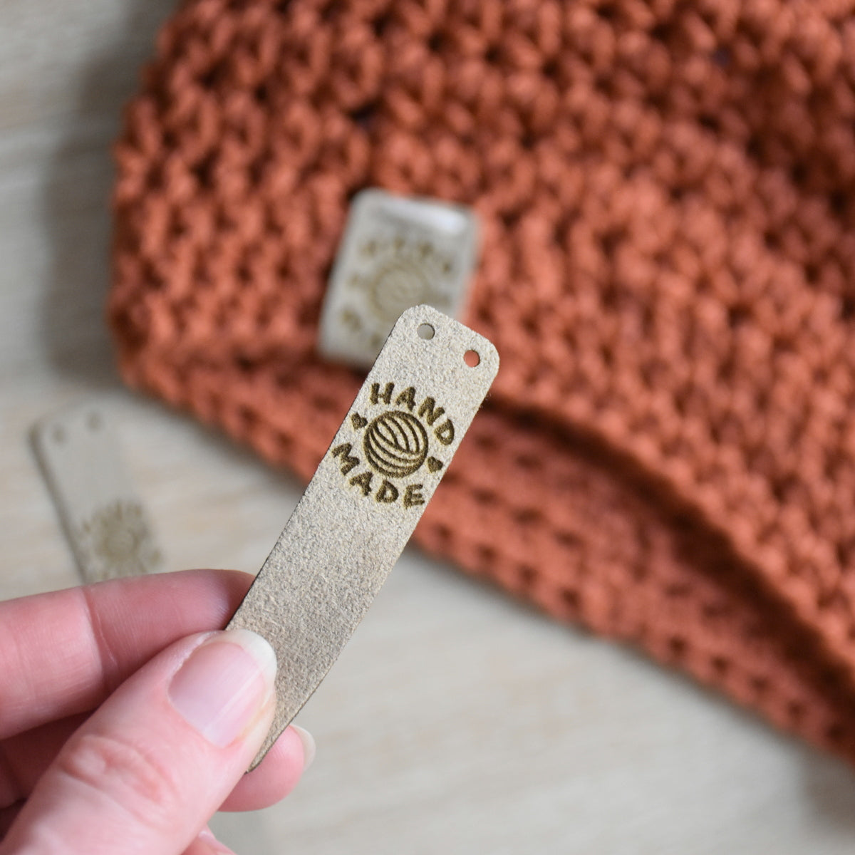 PRE - MADE Ultrasuede Sew-On Tags - Sahara