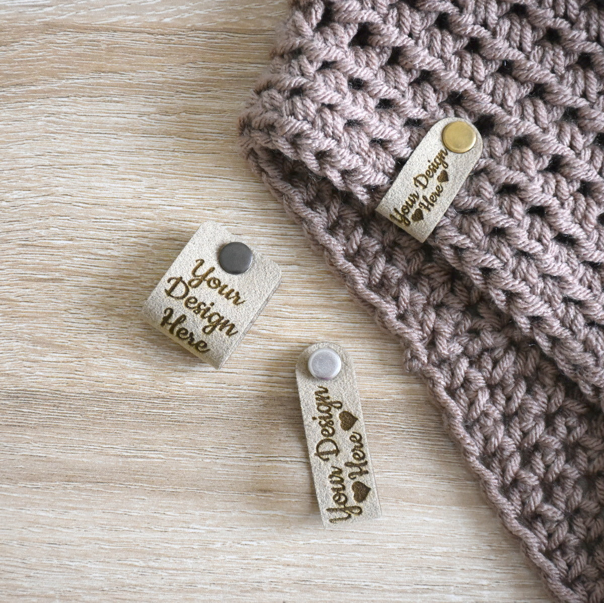 Custom Ultrasuede Rivet Tags - Sahara