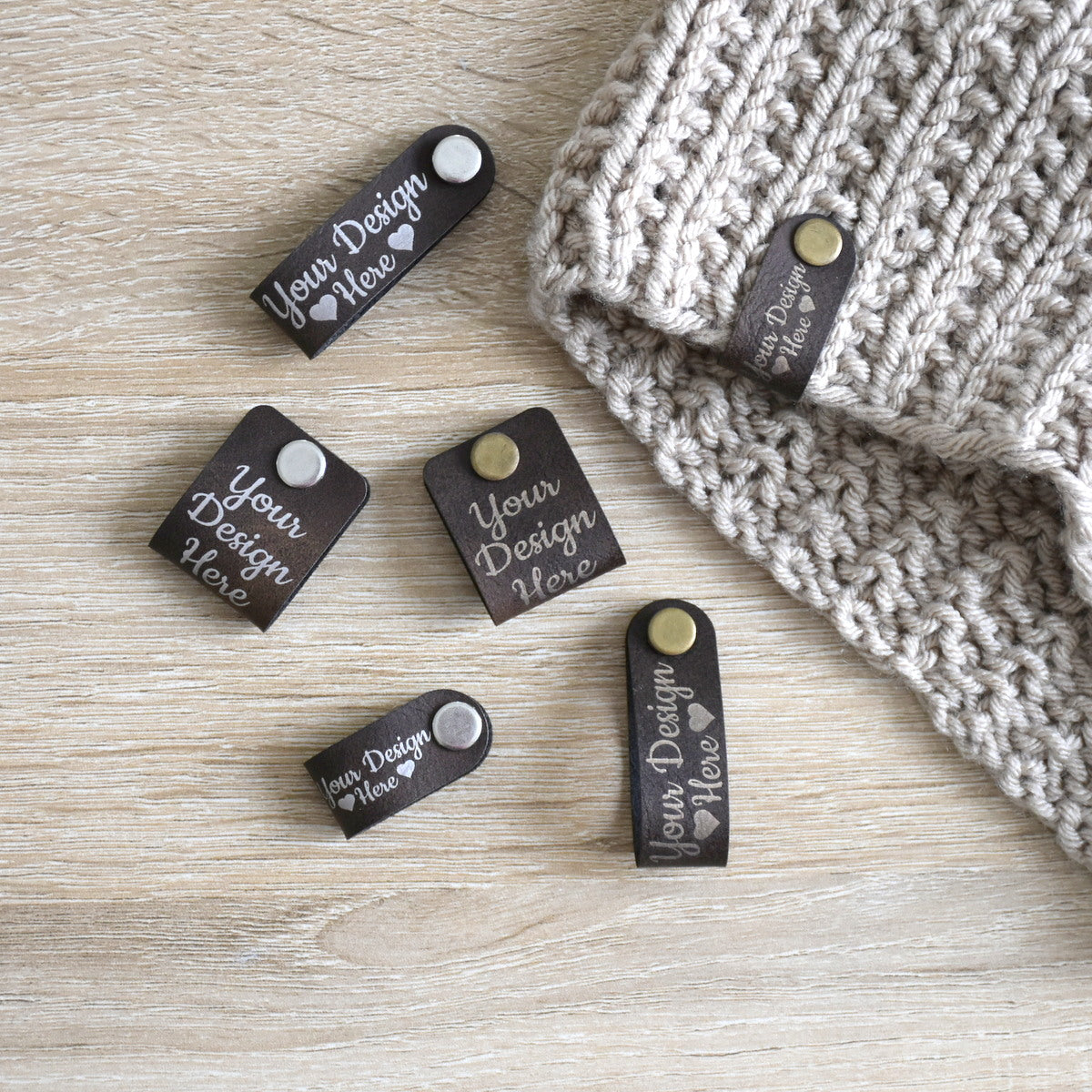 Custom Metallic Inlay Rivet Tags - Brown